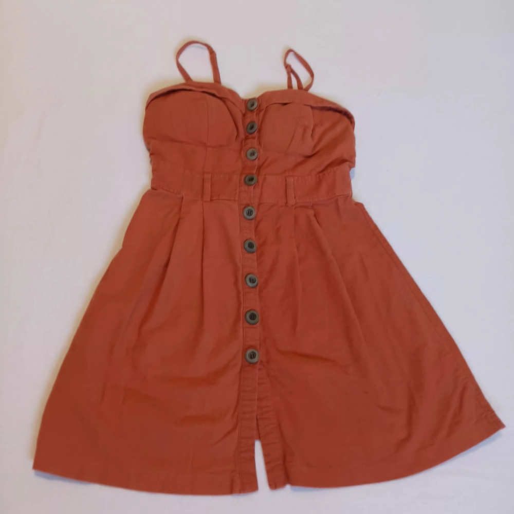 Poetry Rust Orange Button Front Sweetheart Mini Dress L Fall Autumn Harvest